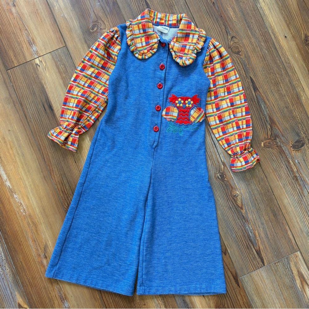 Vintage 70s Carter’s Owl Wide Leg One Piece Jumpsuit